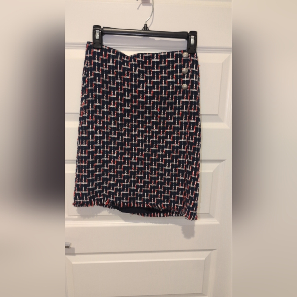 Chic Tweed Skirt - Black, White, Red